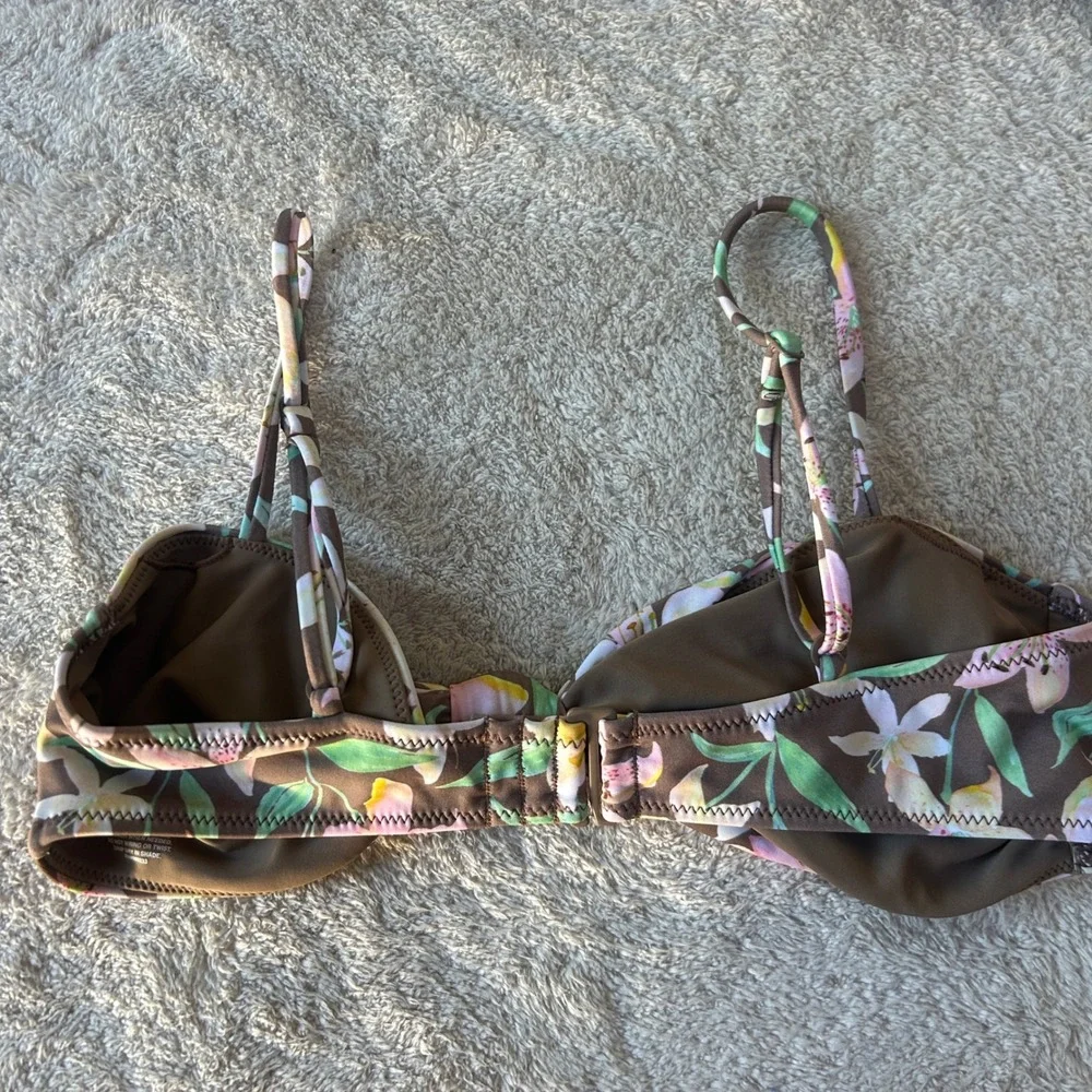 PacSun Swim Eco Brown Floral Lily Knot Front Bikini Top Small Womens